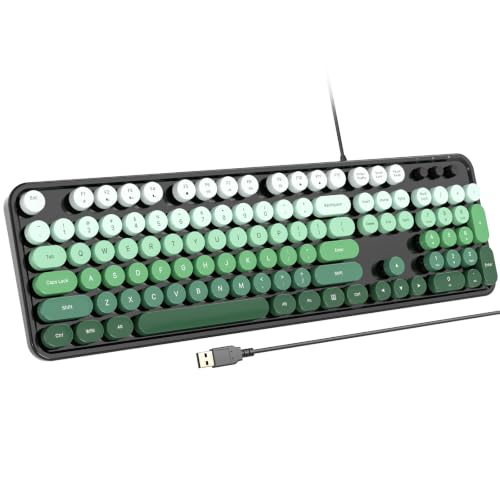 Image of Atelus Retro Typewriter Wired Keyboard, Full-Size USB Computer Keyboard with Numeric Keypad, Plug & Play for Windows PC Laptop Home Office (Black Green)