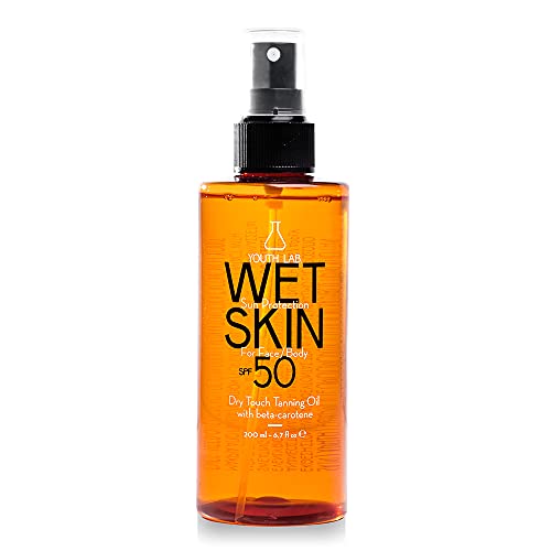 Youth Lab. Aceite Bronceador en Spray de Tacto Seco. Wet Skin. Alta Protección Contra los Rayos UVA y UVB. SPF 50. Consigue un Bronceado Natural. Rápida Absorción. Contenido 200ml.