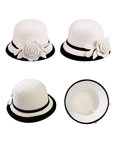 Women's Cloche Hat 1920S Winter Bucket Hat Vintage Church Elegant Flower White F #TOP2