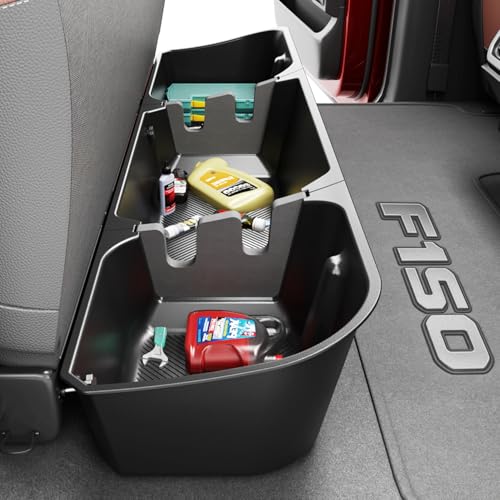 Tuyoung Under Seat Storage Boxes Compatible with 2015-2026 Ford F-150 F150 SuperCrew Cab 2017-2026 F-250/F-350/F-450/F-550 Super Duty Heavy Duty Rear Truck Under Back Seat Box Organizer Cargo Box