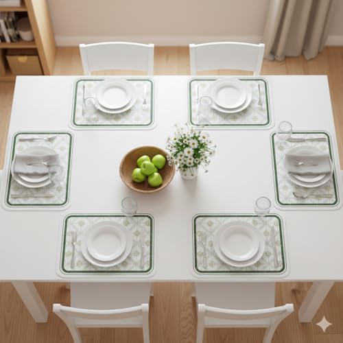 Image of YELONA Sage Green Faux Leather Dining Table Placemats - Set of 6 | Heat & Stain Resistant PU Table Mats | Easy to Clean & Durable | Perfect for Office, Conference Tables & Home Decor