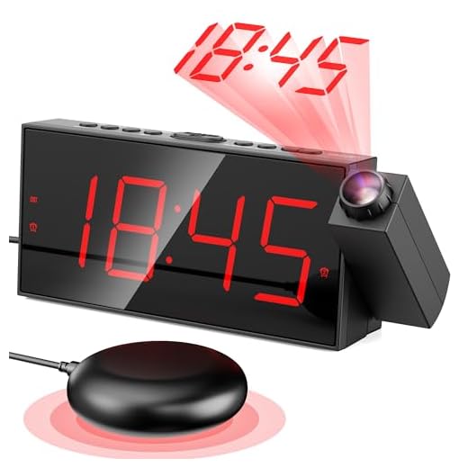 Mesqool Projection Alarm Clock, Loud Vibrating Alarm Clock for Heavy Sleepers, Adjustable Projection Brightness,Hearing Impaired & Deaf People, Digital Alarm Clock with USB Charging Port