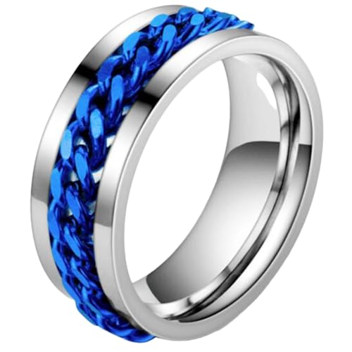 Image of Jude Jewelers 8mm Stainless Steel Chain Inlay Rotating Spin Wedding Band Biker Ring