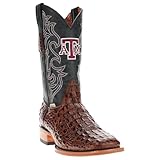 Vaccari Men's Jackson Genuine Mocha Hornback Alligator Print Leather AM Texas Embroidery Broad Square Toe Cowboy Boots - 10
