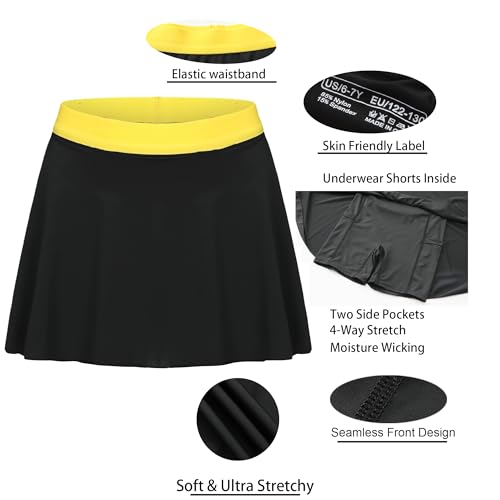 Image of Girls' 2-in-1 Flowy Butterfly Shorts with Pockets - Athletic Dance & Running Shorts Yellow Vaist for Ages 10-11