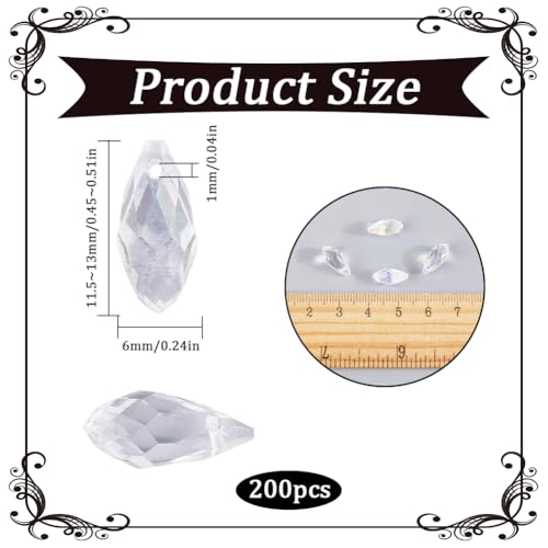 SOFPLATE 1 Box 200Pcs 6x12mm Clear Crystal Teardrop Bead Suncatcher Glass Beads Bulk Clear AB Transparent Tear Drop Chandelier Top Drilled Loose Spacer Bead for Jewellery Making Chandelier DIY Crafts - Image 2