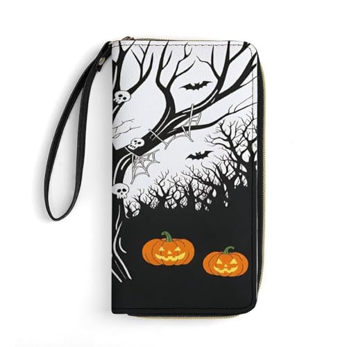 Halloween Spooky Tree Women's Wallet Wristlet Zipper Purse with Hand Strap Travel Credit Card Holder for Daily Use Gifts