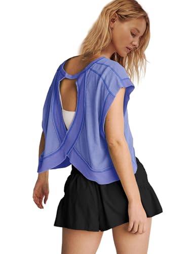 Panadila Womens Open Back Workout Top Oversized Workout T Shirts Backless Athletic Shirt Short Sleeve Baby Tee3