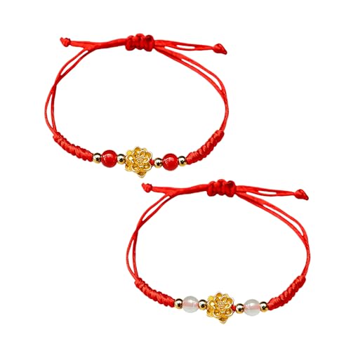 OYIWINMI Rakhi For Brother And Bhabhi Rakhi Thread For Raksha Bandhan Indian Festival Gifts With Adjustable Red String Bracelet With Gold Lotus Charm For Brothers Sister Bhaiya (Rakhi Set Of 2)