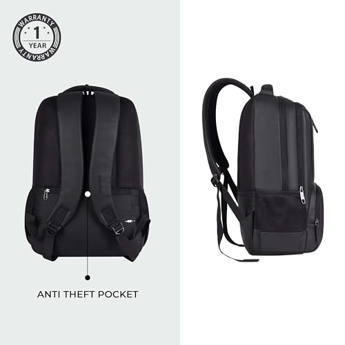 Image of Gear Vault 19 inch /30L Anti Theft Faux leather Large Water Resistant Laptop Backpack /Casual Backpack /Daypack /Travel Backpack /College Bag For Men /Women (Black)