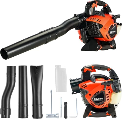 NOVORIK 28CC Gas Leaf Blower 450-CFM 160-MPH, 2-Cycle Handheld Leaf Blower for Lawn Care, Leaf Cleaning, Snow Removal (Orange)