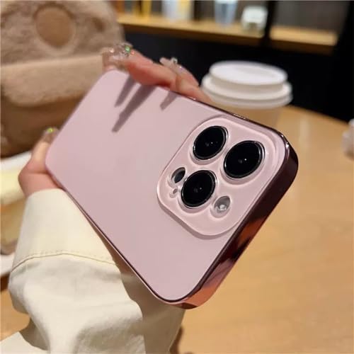 Electroplated Matte Acrylic Tempered Glass For iPhone Protective Case, Titanium Metal Original Color Phone Case For iPhone 11 12 13 14 15 Pro MAX Plus (12,Pink)