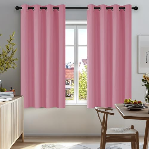 Deconovo Pink Blackout Curtains Solid Thermal Insulated Eyelet Curtains for Nursery 46 x 54 Inch Pink 2 Panels
