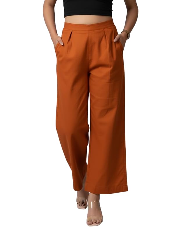 Image of Moirai Pure Cotton Wide Leg Women Trouser Stylish Mid Rise Relaxed Straight Fit Loose Pants Casual Travel Office Formal Wear