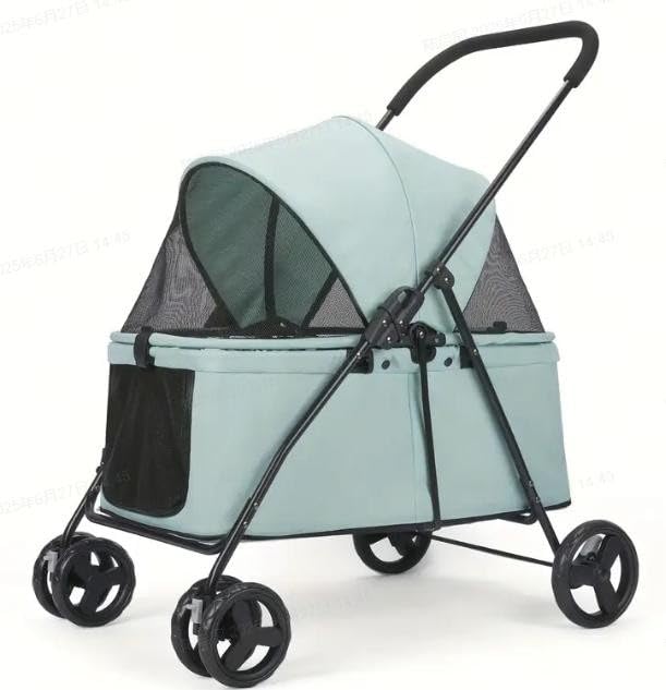 Poussette buggy pliable animaux chariot pliante chien chat porte-gobelet panier de rangement inclus roues,B/Vert menthe