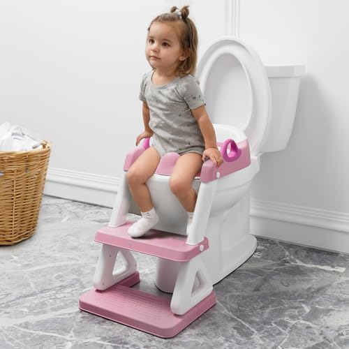 Image of Potty Training Seat with Step Stool Ladder for Kids and Toddler,Wiifo Sturdy Potty Ladder with Soft Padded Cushion for Toddler Boys and Girls(Pink) 2025 New Version