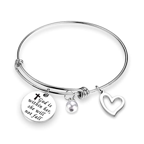 TOGON Christain Bracelets Psalm 46:5 God is Within Her She Will Not Fall Scripture Bangle Bracelet Inspirational Engraved Bibler Verse Jewelry (God is Within BR)