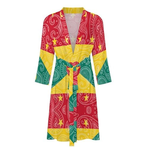 Grenada Flag Paisley Pattern Funny Men's Robe Soft Lightweight Bathrobe Long-sleeve Spa Robes4