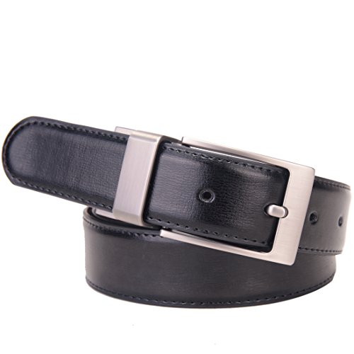 Image of beltox fine Men's Dress Belt Leather Reversible 1.25 inch Wide Rotated Buckle Gift Box
