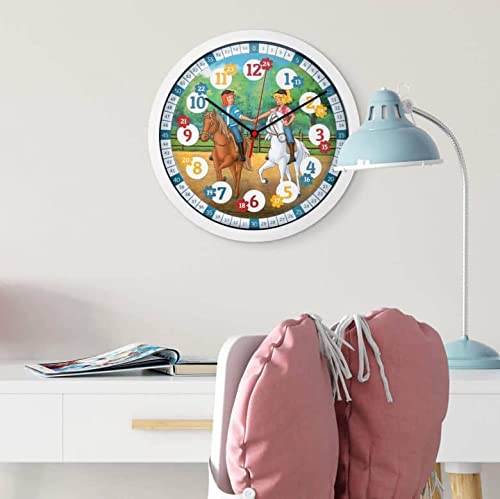 K&L Wall Art Lautlose Kinder Wanduhr für Mädchen und Jungen langlebige Lernuhr Pferde Martinshof Bibi&Tina Kinderuhr Lesehilfe im Kinderzimmer (30cm Bibi & Tina)