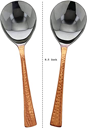 Rastogi Handicrafts Artisan Crafted Stainless Steel & Copper Serving Spoons - Authentic Copper Dinnerware Set of 2 - Image 2