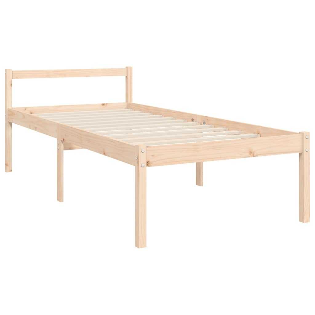 Massivholz Seniorengerecht Bett 90x190cm Braun | Seniorenbett mit Kopfteil Massivholz Kiefer 90x190 cm 45 cm Sitzhöhe Bettgestell mit Lattenrost Stauraum