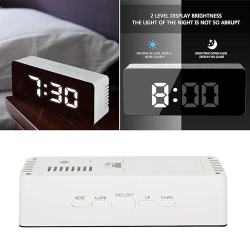 Image of Lamisola Digital Alarm Clock for Heavy Sleepers, LED Mirror Table Clock for Study Table, Students, Office | Alarm Clock for Bedroom with Loud Sound, Automatic Sensor, Date & Temperature (Mirror)