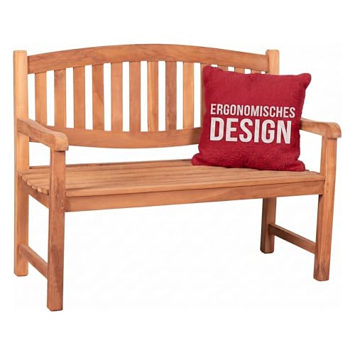 MR. DEKO Bradford Banc de jardin en teck | Banc en bois avec dossier | Banc de frison pour l'extérieur | 2 places 120 x 57 x 94 cm | Banc en teck massif et...