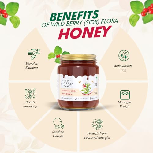 Image of Farm Naturelle Berry Honey 1.45kg with Extra Honey and Wooden Spoon | 100% Pure Raw Honey in Glass Bottle