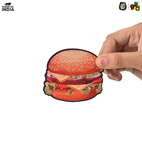 Image of GKD Fast Food Wooden Fridge Magnet | Burger, Pizza, Fries Design | Fun Kitchen & Restaurant Refrigerator Magnet | Quirky Decor & Gift for Food Lovers