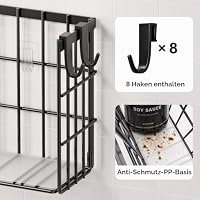 2er Set Schranktür-Aufbewahrungskörbe, selbstklebend, mit 8 Haken, Schwarz – Ansicht 6
