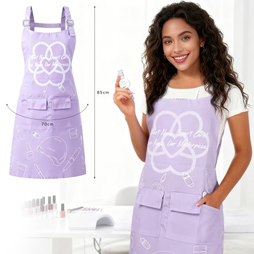 Image of SAVILAND Nail Tech Apron: Waterproof with Multiple Pockets Stain-Resistant Professional Cosmetics Apron Adjustable Salon Aprons for Manicurist Technician Artist 25 * 35cm Size Women Cosmetology Smock