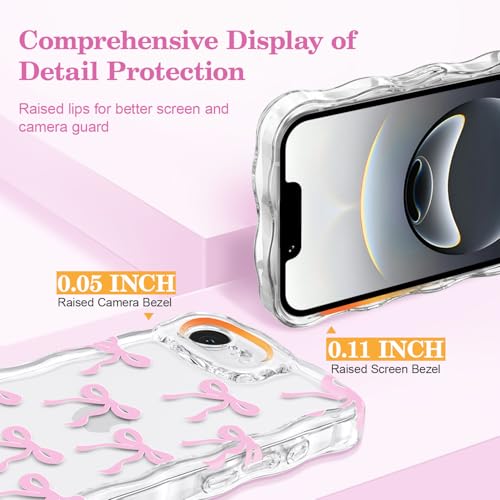 Coque iPhone 17e/16e transparente en silicone souple avec noeud rose
