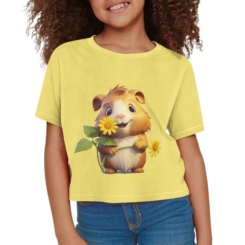 Image of Girls Fashion Crewneck Tee Shirts Casual Short Sleeve Crop Top Summer Outfits 5-14 Year