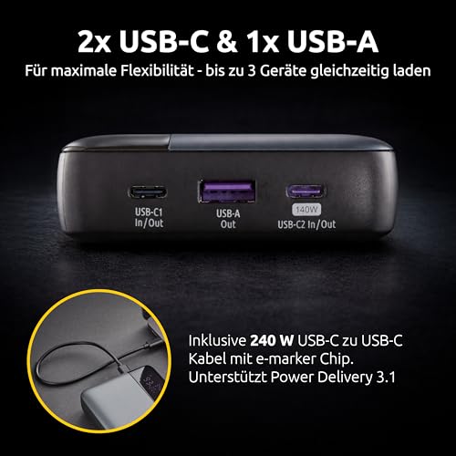 Intenso Powerbank HE25000 140W Power Delivery, 25000mAh Externer Akku, Schnellladung für MacBook, iPhone, Samsung Galaxy, iPad… – Ansicht 3