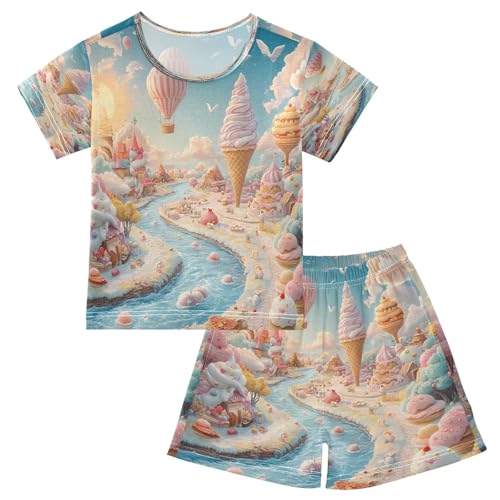 ALAZA Balloon Ice Cream Pajamas Short Sleeve 2 Piece Sleepwear Top and Bottom Pajama Set Unisex