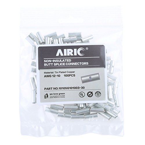 Airic Non Insulated Butt Connectors 100Pcs 12-10 Gauge Electrical Wire Seamless Uninsulated Butt Connectors Crimp Ferrule Terminals #TOP5