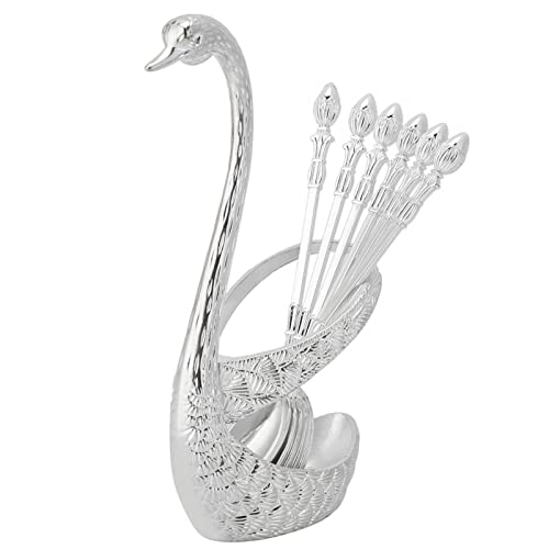 Holder Tableware Storage Stainless Steel Spoon Tableware Kit With Zinc Alloy Swan Shape Holder Storage Organizer (Silver) #TOP16
