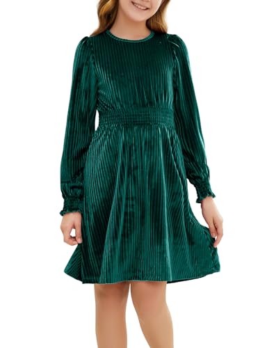 Girls Velvet Dress Long Sleeve Elastic Waist Midi Fall Vintage Party Dresses