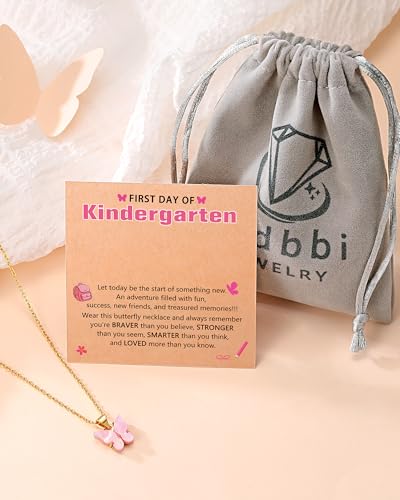 First Day of Preschool/Kindergarten, Pink Butterfly Necklace Back to School Gifts for Kids Girls 7