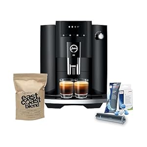 Jura E4 Automatic Coffee Machine (Piano Black) with CLEARYL Smart+ Water Filtration, 6 Cleaning Tablets and East Coast Blend Whole Bean Coffee (4 Items)