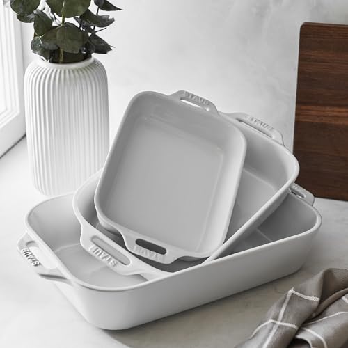Image of Staub Ceramic 3-pc Rectangular Baking Dish Set - White