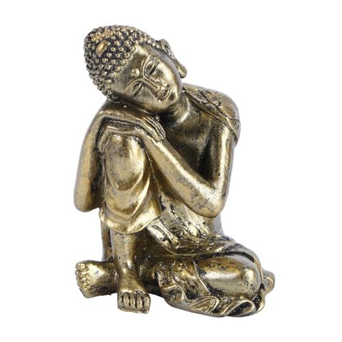 Vaguelly Statua Buddha in Resina Oro Retrò Decorazione Sacra Per Scrivania Soggiorno Accessorio Zen