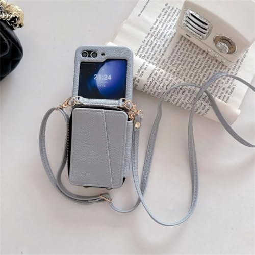 Étui portefeuille Galaxy Z Flip6 bleu avec fermeture éclair et porte-cartes