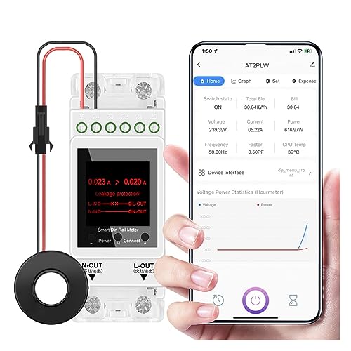 Medidor de energía WiFi Tuya monofásico con protección contra fugas para carril DIN