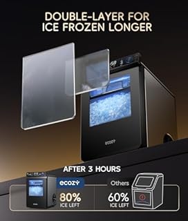 ecozy Smart Nugget Ice Maker Countertop, First Full-Color Smart Panel Ice Machine with APP Control, Double-Layer Insulation, 44 lbs/24H Soft Pellet Chewable Ice, Pull-Out Water Tank, Self-Cleaning