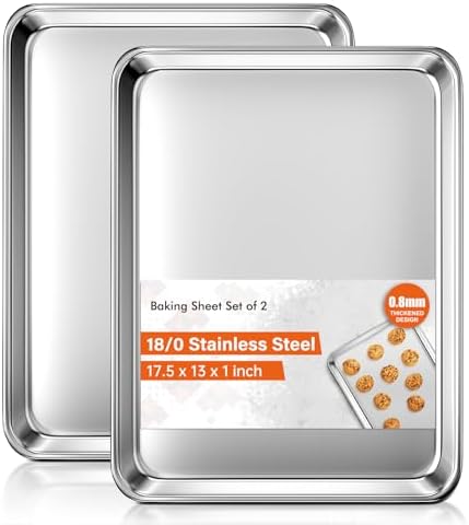Baking Sheet Set of 2, Commercial Grade Stainless Steel Cookie Sheets for Baking, 18 x 13 Inch Thicker Large Baking Pans Oven Tray, Warp Resistant Nonstick Half Sheet Pan, Nontoxic & Heavy Duty - Thumbnail 2