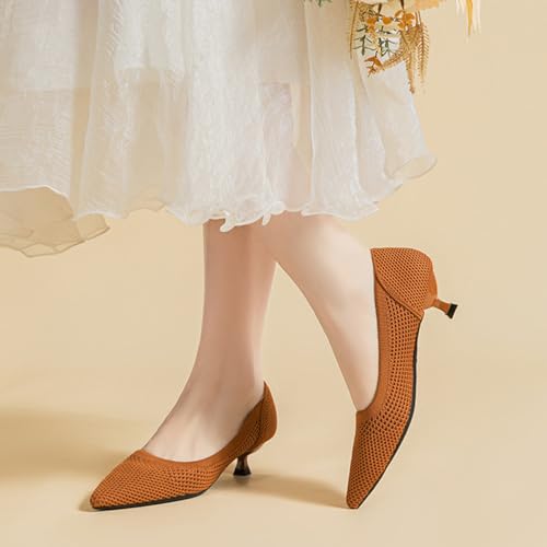 MRKEWUNEY Casual Knit Kitten Heel Pumps fo Women Classic Woven Low Heel2