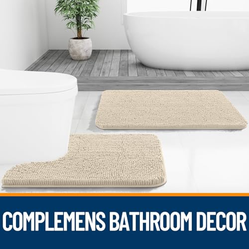 Image of OLANLY Bathroom Rugs Sets 2 Piece, Soft Absorbent Chenille Bath Mats Area Rug Set, Non-Slip, Quick Dry, Machine Washable Bath Mats for Bathroom, Home Decor Accessories (47 inchx20 inch+24 inchx16 inch, Sand)