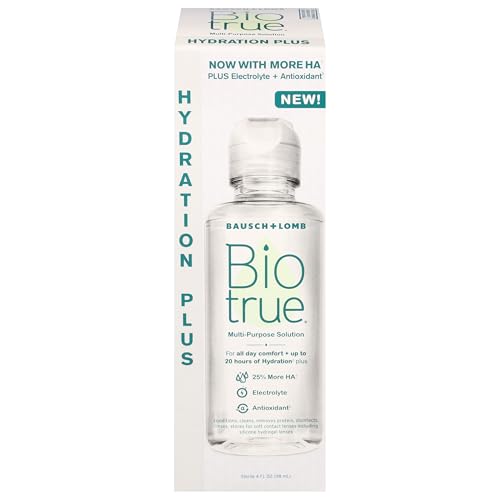 Biotrue Hydration Plus Contact Lens Solution Multi-Purpose for Soft Lenses Hydrates with Hyaluronan Cleans Clears and Disinfects for All-Day Comfort 4 Fl Oz (Pack of 1)